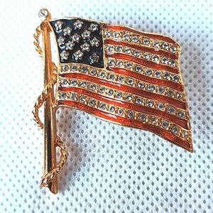 JBK Camrose & Kross Jackie Kennedy Flag Gold Tone Brooch Election Day Jewelry